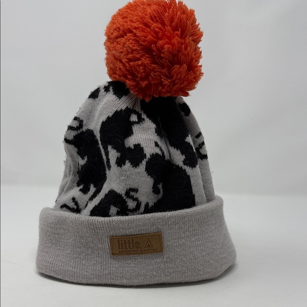Little Cocoa Bean Gray and Black Elephant Beanie with Orange Pom One Size